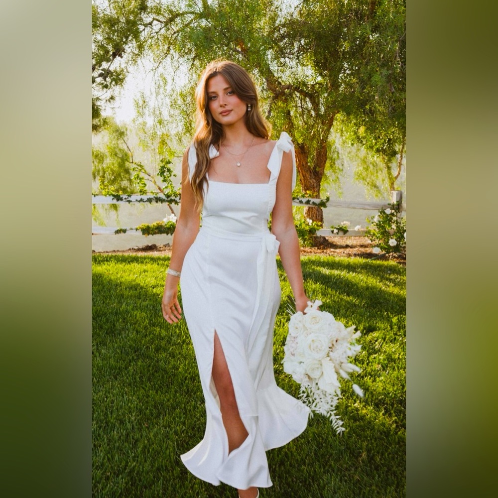 Show Me Your MuMu- Garden Midi Dress in Ivory Luxe Satin